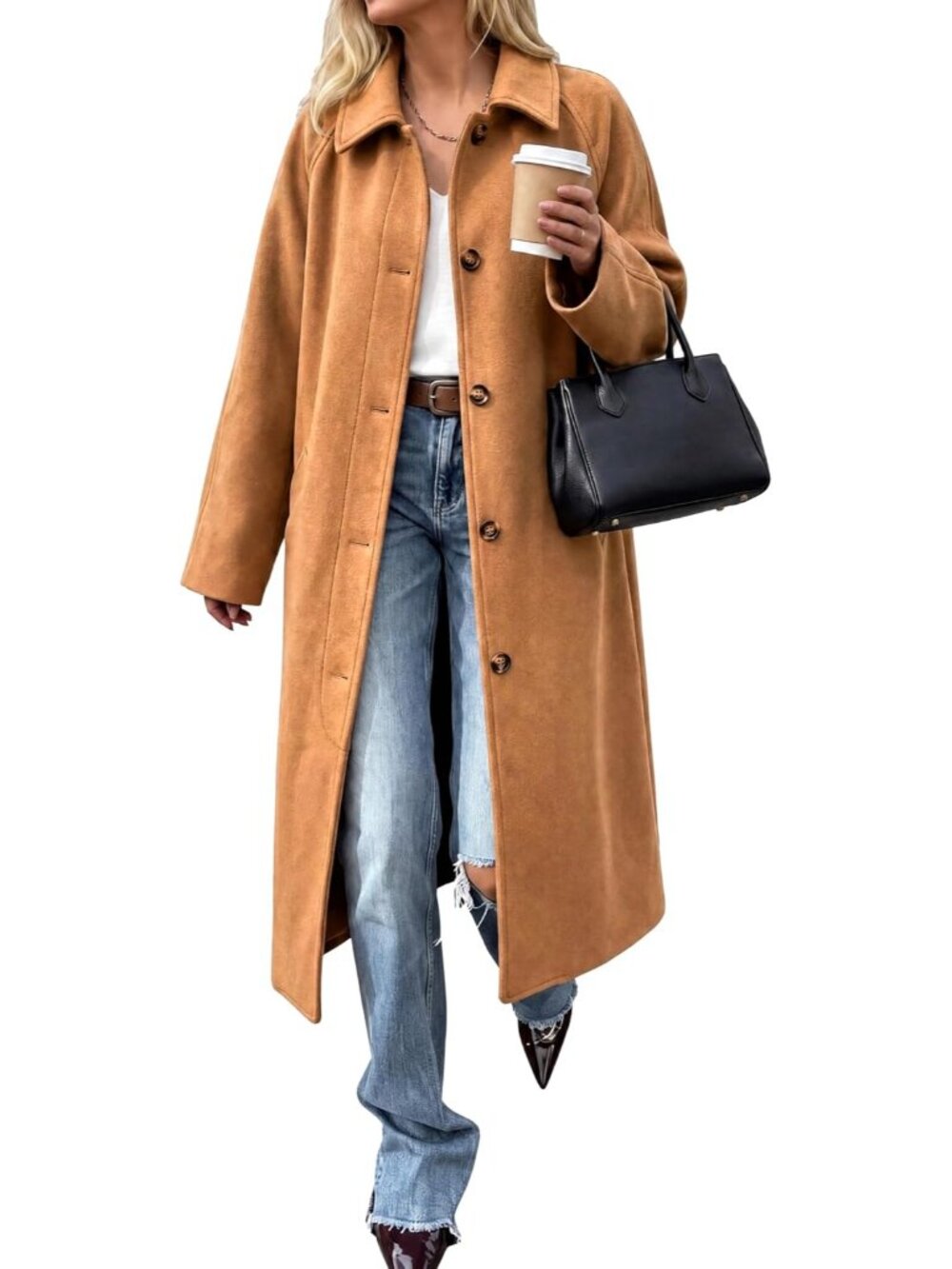 Women's Khaki Lapel Single Breasted Long Sleeve Trendy Casual Long Trench Coat